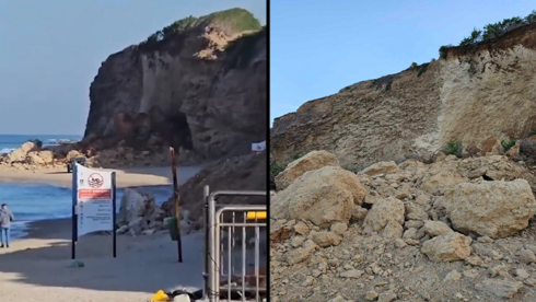 מצוק הכורכר קרס בחוף הים ליד נתניה | תיעוד