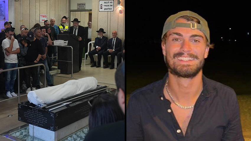 Dan David Elkayam, 27, is eulogized in Ashdod (PhotoL Ariel Schalit/AP) הלווייתו של דן דוד אלקיים ז"ל שנרצח בפיגוע באוסטרליה