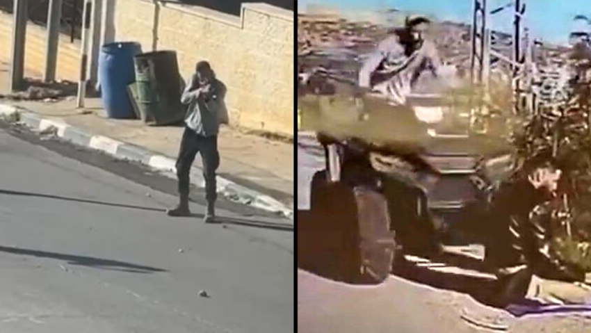 Footage of the ramming and the shooting חייל מילואים דורס פלסטיני בכפר דיר ג'ריר