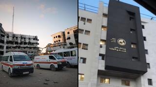 Al Shifa Hospital during the war and now after restoration 