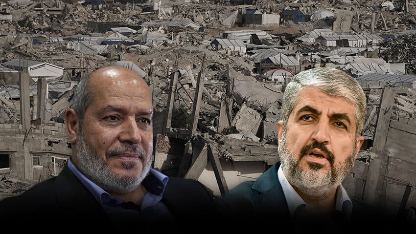 Leading contenders for Hamas leadership: al-Hayya and Mashal (Photo: Jehad Alshrafi/ AP, Osama Faisal/ AP, Khalil Hamra/AP) חאלד משעל חליל אל חיה