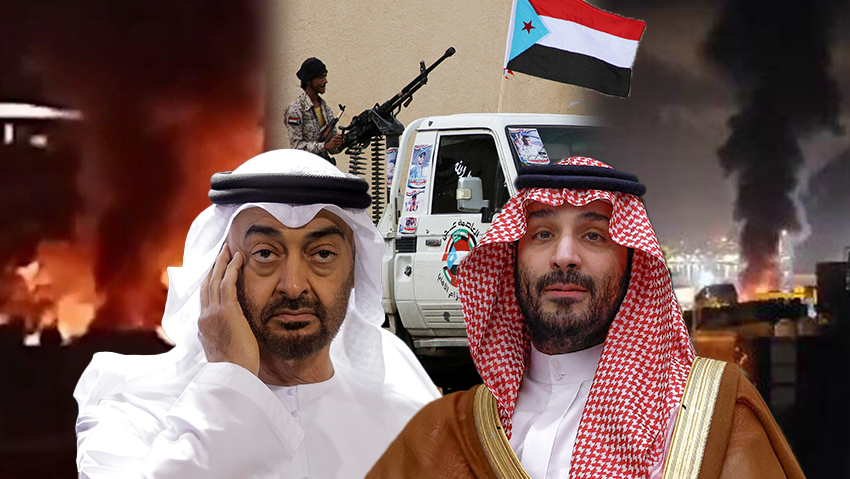 Saudi Crown Prince Mohammed bin Salman and UAE President Mohammed bin Zayed amid Saudi strikes in Yemen against Southern Transitional Council (STC) separatists (Photo: Evelyn Hockstein/ AFP, AP, Fawaz Salman/ Reuters) בן סלמאן ונשיא איחוד האמירויות בן זאיד ברקע תקיפות של סעודיה ב תימן נגד בדלנים מארגון מועצת המעבר הדרומית STC