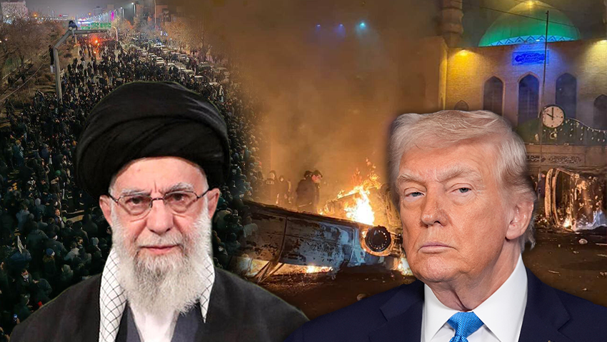 Ali Khamenei, Donald Trump (Photo: Alex Brandon/ AP, AFP) רכבים שהוצתו במחאות בטהרן