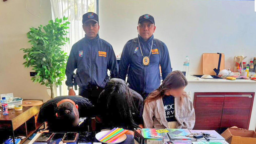 Three of the Israelis arrested on the Thai island of Koh Phangan (Photo: Koh Phangan police) מעצר הישראלים בקופנגן