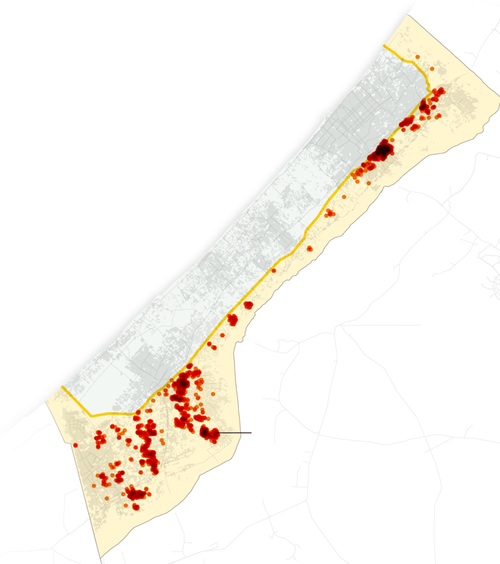 Map of the Yellow Line in Gaza (Photo: From the New York Times) המפה שפורסמה ב"ניו יורק טיימס"