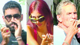 מעשנים ב"האח הגדול". מימין: יוסי בובליל, מאי ערב ונתנאל דהאן