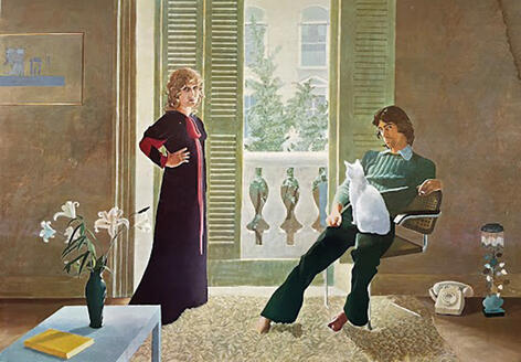 "מר וגברת קלארק והחתול פרסי". ציור מאת דייוויד הוקני, 1970 , מוזיאון 'טייט' בלונדון