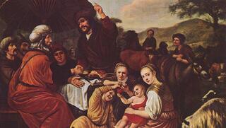 'Moses asks permission to leave Jethro,' painting by Jan Victors from about 1635