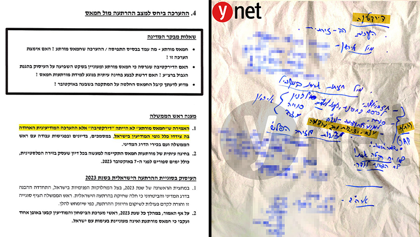 Netanyahu’s note versus his responses to the state comptroller. In his handwriting: “Gaza, stability through strength.” נתניהו חושף את תשובותיו לשאלות מבקר המדינה במסגרת בדיקת אירועי ה-7 באוקטובר