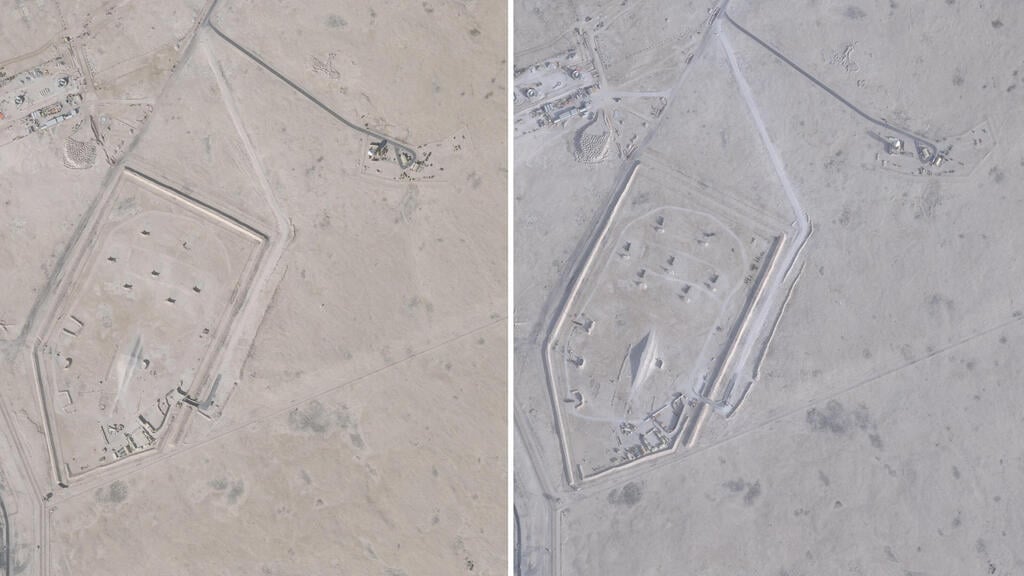 Before and after Patriot air defense systems were placed at Al-Udeid Air Base, comparing January 17, 2026 and February 1, 2026. 2026 ( Photo: 2026 PLANET LABS PBC/Handout via Reuters ) בסיס אל-עודייד