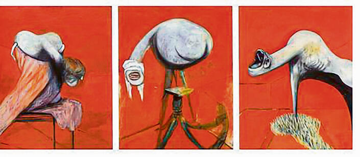 שלושה מחקרים לדמויות בצליבה. ציור מאת פרנסיס בייקון