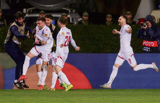 שחקני זרינסקי הבוסנית חוגגים מול קריסטל פאלאס בפלייאוף הקונפרנס־ליג,  בשבוע שעבר. והקבוצות הישראליות? לא בתמונה