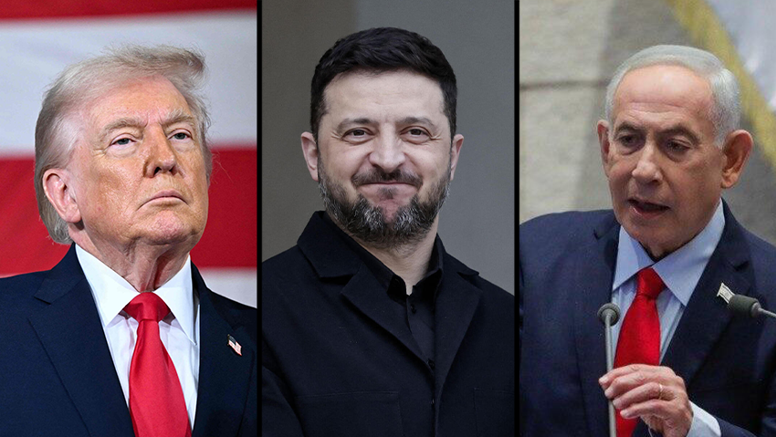 US President Donald Trump, Ukrainian President Volodymyr Zelensky, Prime Minister Benjamin Netanyahu (Photo: Shalev Shalom, STEPHANE DE SAKUTIN / AFP, Mandel NGAN / AFP) בנימין נתניהו זלנסקי דונלד טראמפ