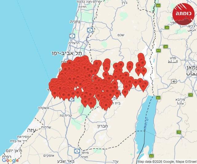 Red alerts map (Photo: Cumta) אזעקות