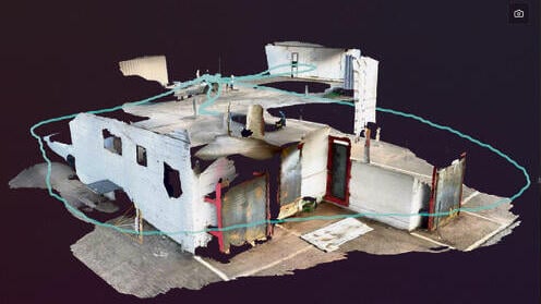 AI-generated structural mapping by the ReSight system שרטוט AI של מבנה על ידי מערכת ריסייט. "כמו במשחק Doom"