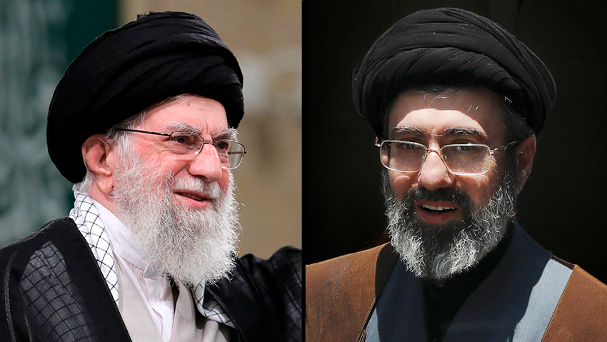 Mojtaba Khamenei and his father, Ali Khamenei (Photo: AP Photo/Vahid Salemi, AFP PHOTO/ HO/KHAMENEI.IR ) מוג'תבא חמינאי , עלי חמינאי