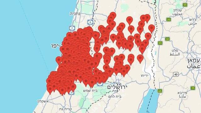 מפת האזעקות ( צילום: כומתה) מפת אזעקות