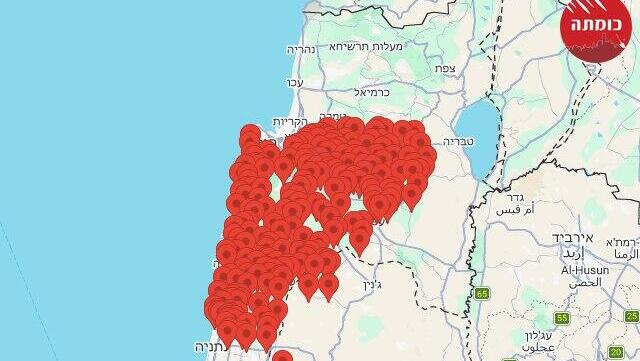 מפת האזעקות (צילום: מתוך כומתה) מפה מפת התראות מקדימות אזעקה אזעקות צפון