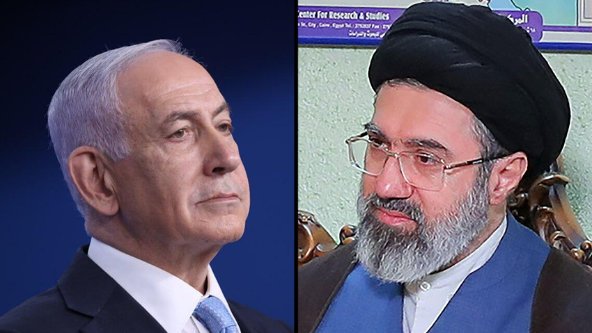 נתניהו ומוג'תבא (צילום: KHAMENEI.IR/AFP, אלכס קולומויסקי) נתניהו ומוג'תבא