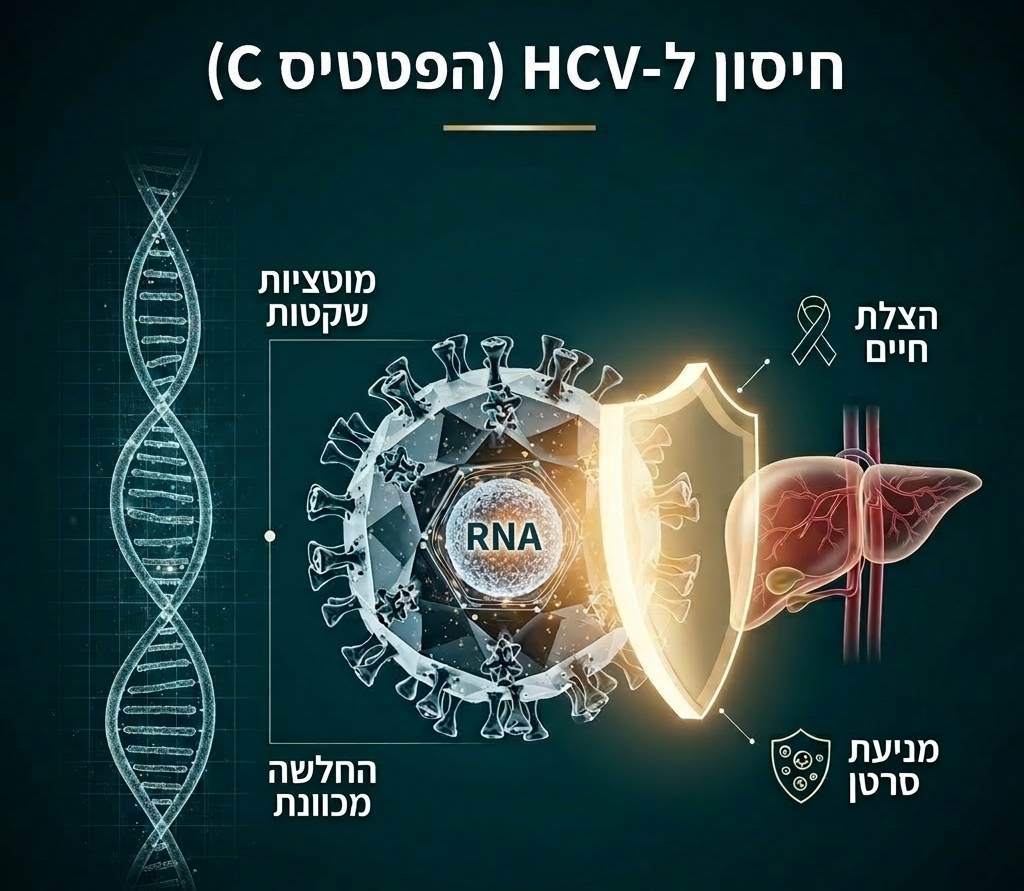 חיסון חדשני להפטיטיס C: ממוטציות שקטות בקוד גנטי להגנה עולמית (גרפיקה: הפקולטה לרפואה ע"ש עזריאלי בגליל, אוניברסיטת בר-אילן) חיסון הפטיטיס C
