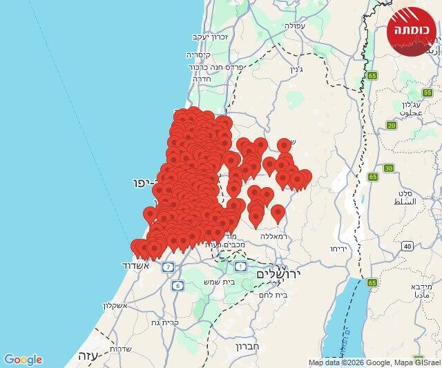 מפת האזעקות (צילום: כומתה) מפת אזעקות