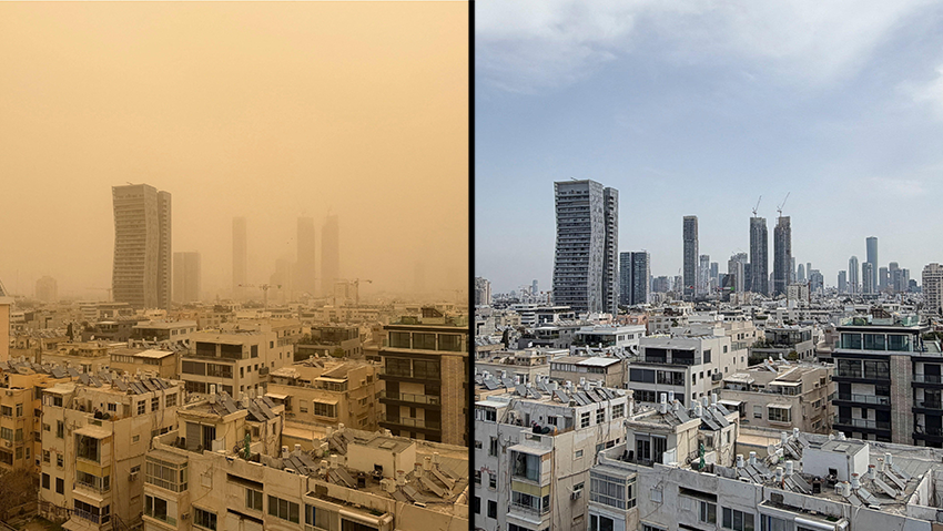 תל אביב, שלשום ואתמול (צילום: REUTERS/Tyrone Siu) תל אביב, אתמול והיום