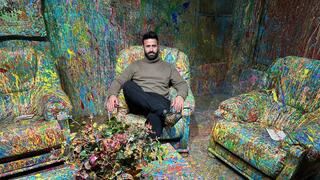 Artist Sam Halaby sits inside his House of Colors in Daliyat al-Karmel, northern Israel 