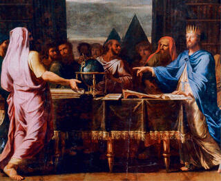 תלמי השני מדבר עם חלק מהמלומדים שתרגמו את התנ"ך. ציור מאת ז'אן בטיסט דה שמפיין, 1672 , ארמון ורסאי