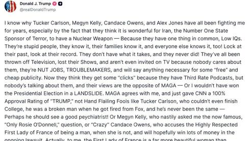 המתקפה של טראמפ: קרלסון „צריך פסיכיאטר”, אוונס „משוגעת”, ואיך קשורה אשתו של...