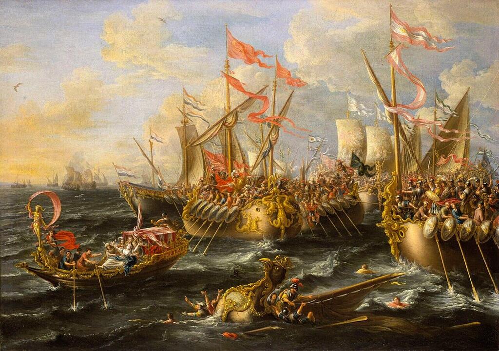 The Battle of Actium that led to Egypt becoming a Roman province (Painting: Laureys a Castro/ National Maritime Museum/Wikipeida) קרב אקטיום שהוביל להפיכתה של מצרים לפרובינקיה רומית