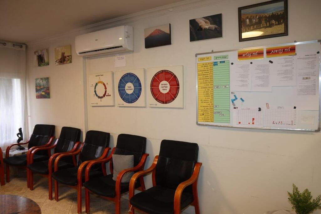 איך אתה מרגיש היום? שואל הלוח, ומציע עשרות תשובות. מבט מתוך הוסטל "מתפחות" (צילום: יריב כץ ) גברים אלימים בתוכנית שיקומית