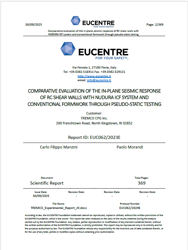 תעודה: קירות NUDURA – עמידות סייסמית משופרת בישראל. 