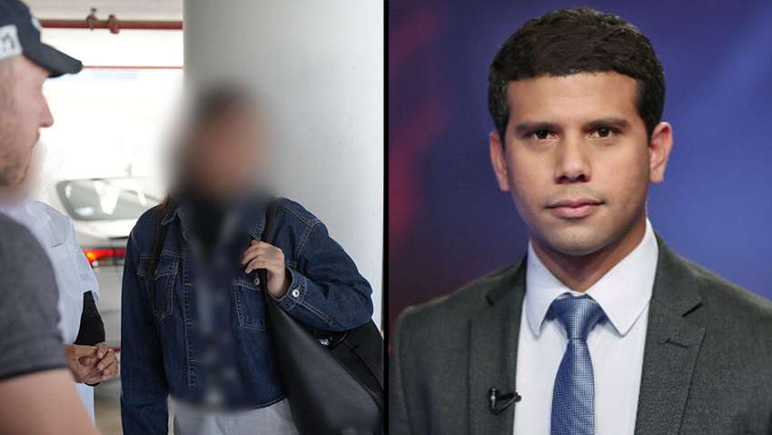 מג'אדלה והחשודה שנעצרה (צילום: דוברות המשטרה ) תיעוד ממעצרה של אישה בת 40, תושבת הצפון בחשד שאיימה על איש תקשורת מוחמד מג'אדלה