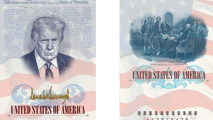 הדרכון האמריקני עם דמותו של טראמפ