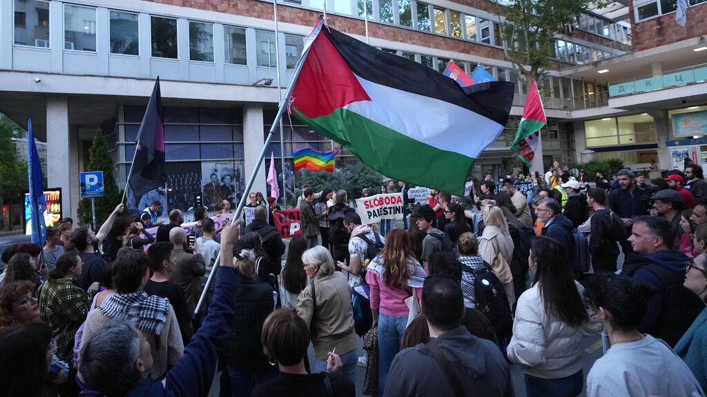הפגנה פרו פלסטינית בווינה (צילום: AP Photo/Darko Vojinovic) הפגנה פרו פלסטינית בווינה