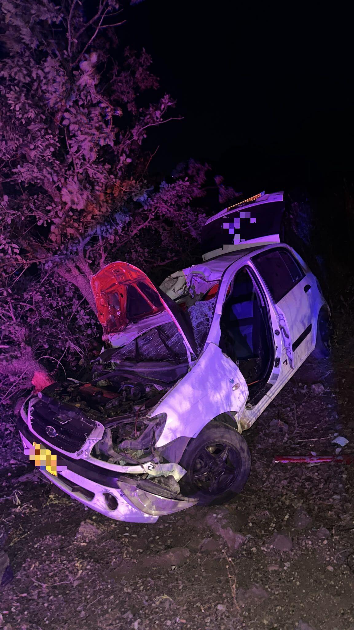 הרכב שהתנגש בעץ בכביש 91 בין עין זיוון לאורטל