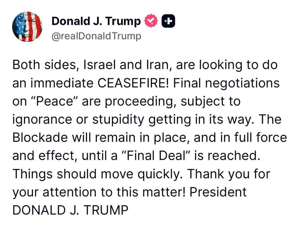 "ישראל ואיראן רוצות הפסקת אש מיידית" טראמפ על ישראל ואיראן