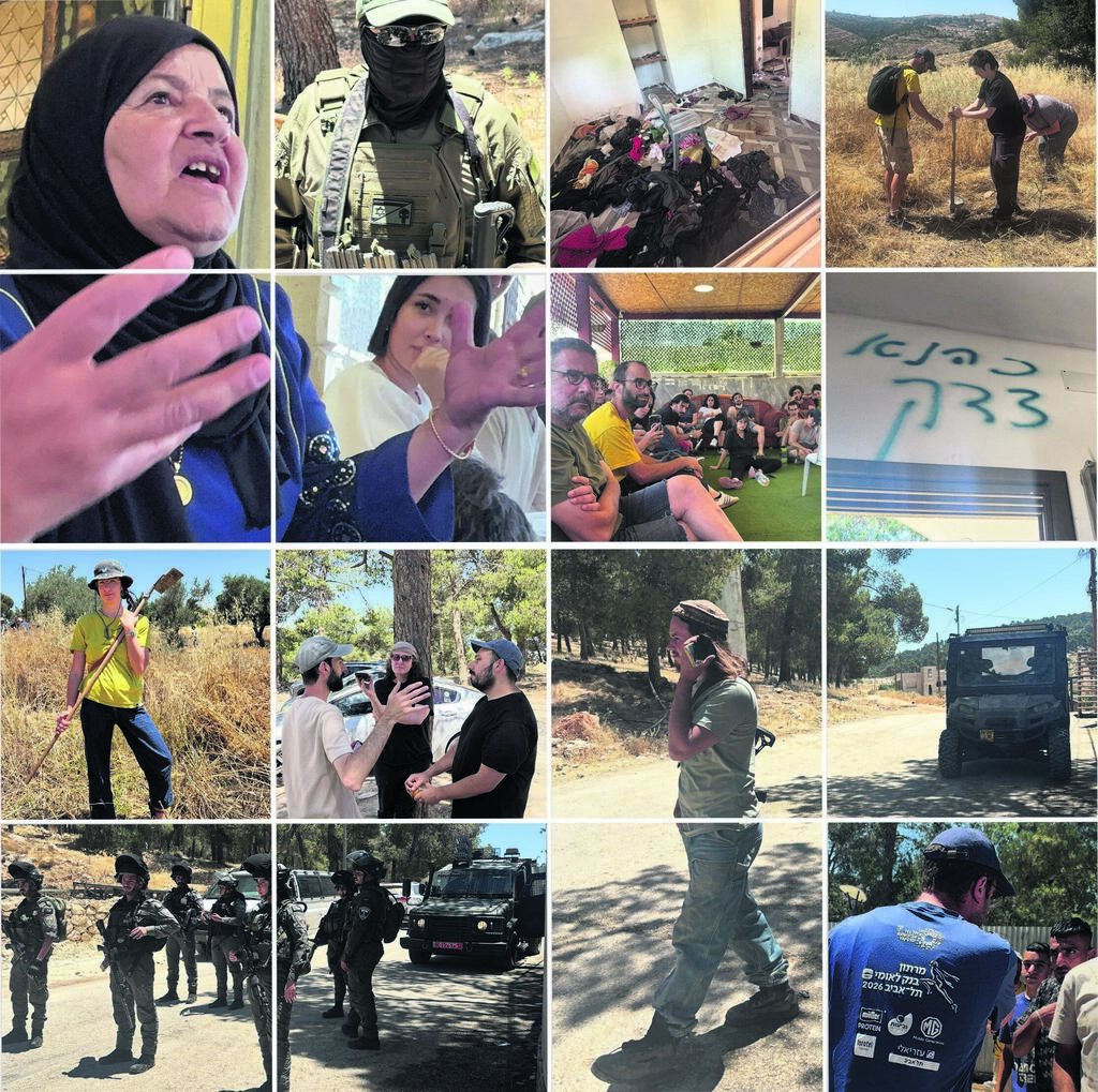 מימין לשמאל: המטעים היבשים, קרביים של בית פלסטיני שהותקף, חייל רעול פנים, מופידה קבג'ה, כתובת של "כהנא צדק" שרוססה על ידי מתנחלים בבית בתרקומיא, המתנדבים בביתה של קבג'ה בשיחת התדרוך לפני היציאה, הריינג'ר והמתנחל עם הכיפה הצבעונית, דניאלה לונדון דקל ופעילי "בני אברהם", פעילה עם מעדר, המרתוניסט, כוח מג"ב שנפרס בשטח מימין לשמאל: המטעים היבשים, קרביים של בית פלסטיני שהותקף, חייל רעול פנים, מופידה קבג'ה, כתובת של "כהנא צדק" שרוססה על ידי מתנחלים בבית בתרקומיא, המתנדבים בביתה של קבג'ה בשיחת התדרוך לפני היציאה, הריינג'ר והמתנחל עם הכיפה הצבעונית, דניאלה לונדון דקל ופעילי "בני אברהם", פעילה עם מעדר, המרתוניסט, כוח מג"ב שנפרס בשטח