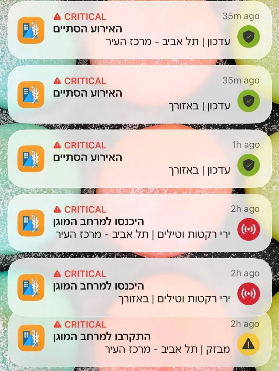כך זה אמור להיראות רצף התרעות