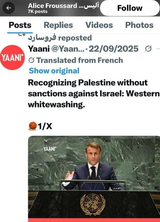 פרוסארד שיתפה: "הכרה בפלסטין ללא סנקציות על ישראל: הלבנה מערבית" העיתונאית אליס פרוסארד סורבה כניסה לישראל