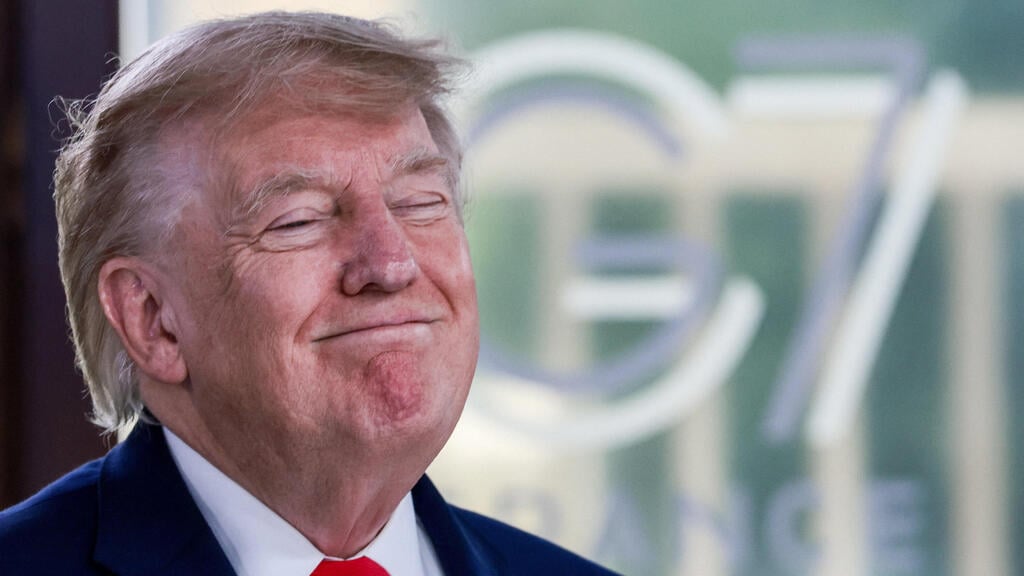 US President Donald Trump is trying to expand the Abraham Accords (Photo: Evelyn Hockstein/Pool/Reuters) אוויאן צרפת נשיא ארה"ב דונלד טראמפ פסגת מנהיגי פורום G7
