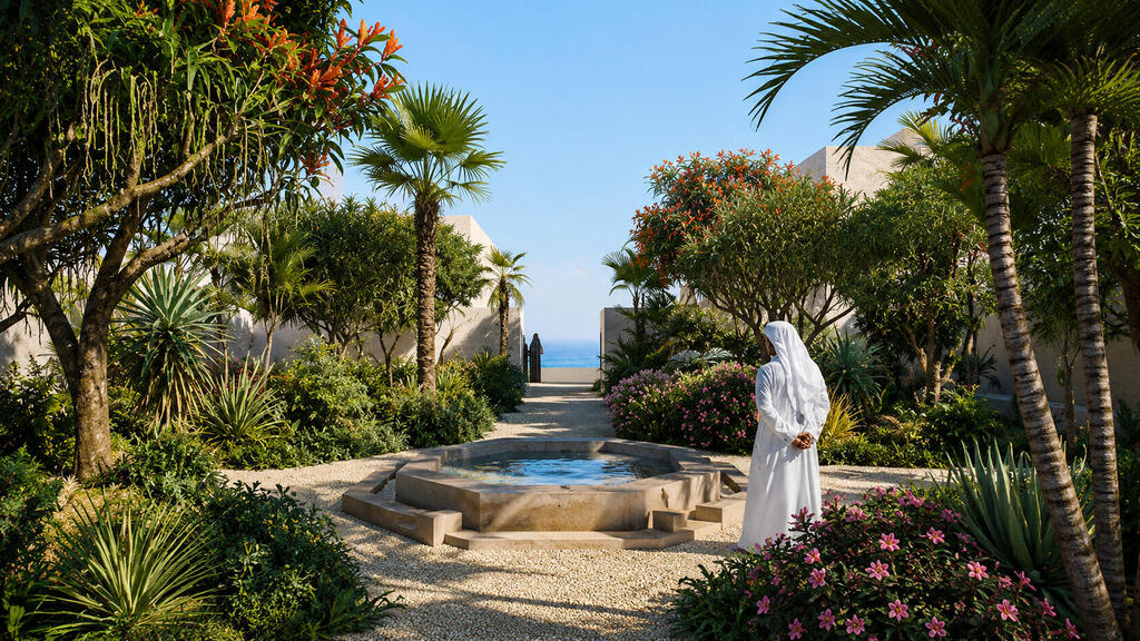 The buildings will be constructed from local materials, including sand and rock (Illustration: Courtesy of Herzog & de Meuron) Al-Maha Island פרויקט שאפתני