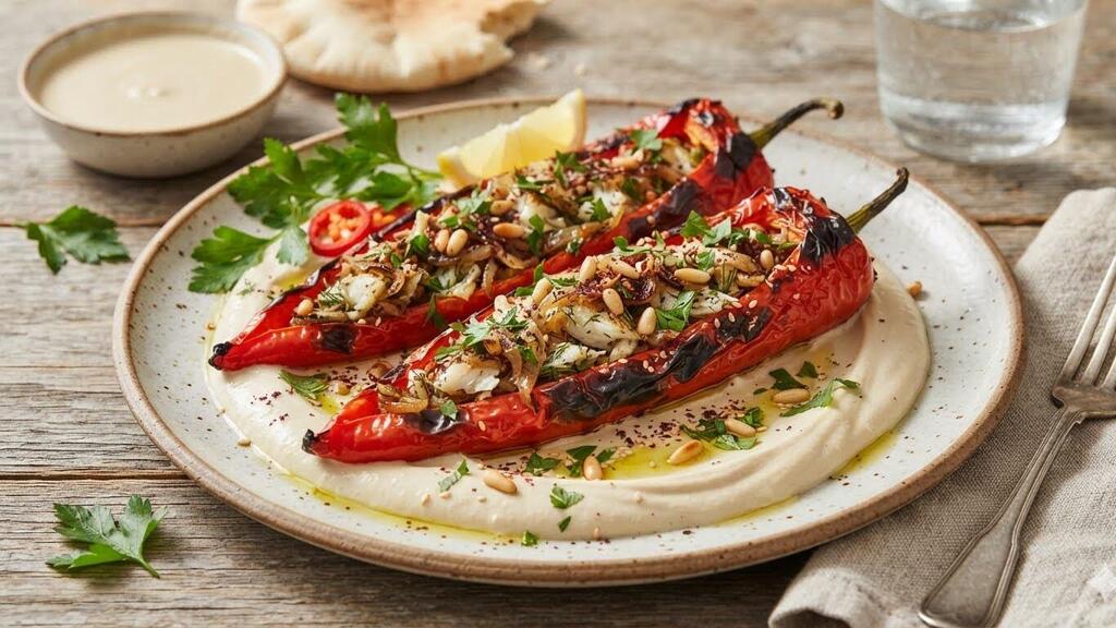 פלפל שושקה ממולא בדג על טחינה