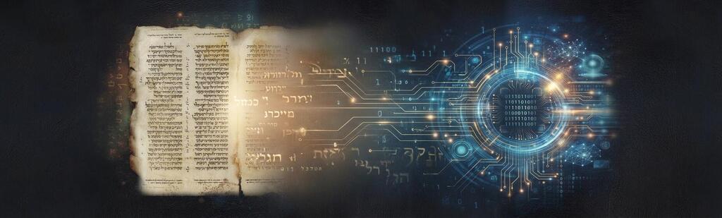 שימוש בבינה מלאכותית לביאור התנ"ך (איור: נוצר באמצעות בינה מלאכותית, עיצוב: מוריה נגארי) שימוש בבינה מלאכותית לביאור התנ"ך