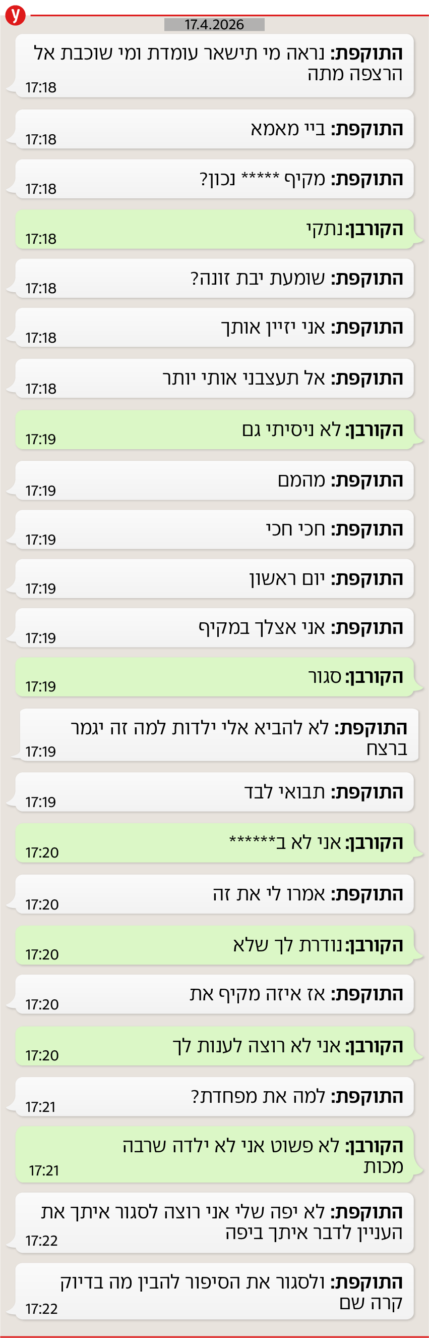 תיעוד שיחת הוואטסאפ בין התוקפת לקורבן תיעוד שיחת הוואטסאפ בין התוקפת לקורבן